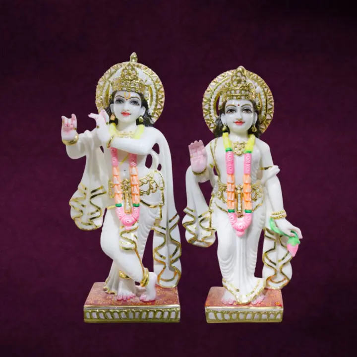 Radha Krishna White Marble Murti