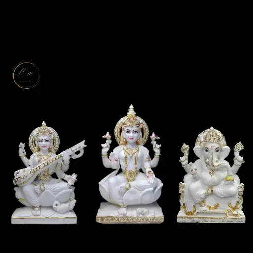 Ganesh Laxmi Saraswati Marble Idol