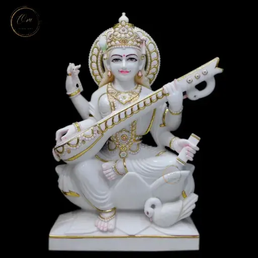 Saraswati Maa Marble Murti 12 Inch