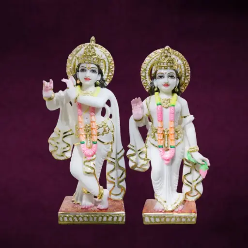 Radha Krishna White Marble Murti
