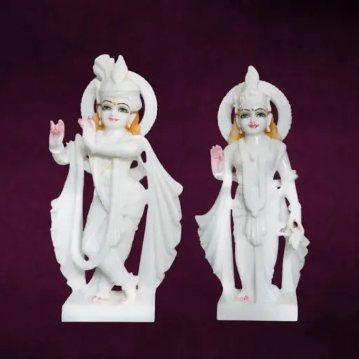 Pure White Radha Krishna Marble Murti