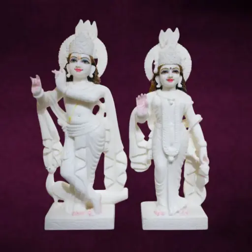 Detailing Radha Krishna Marble Murti